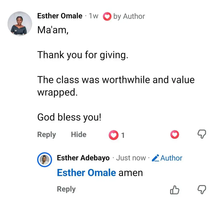 Testimonial from Esther Omale