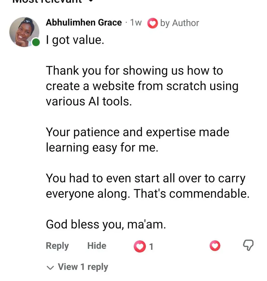 Testimonial from Abhulimhen Grace
